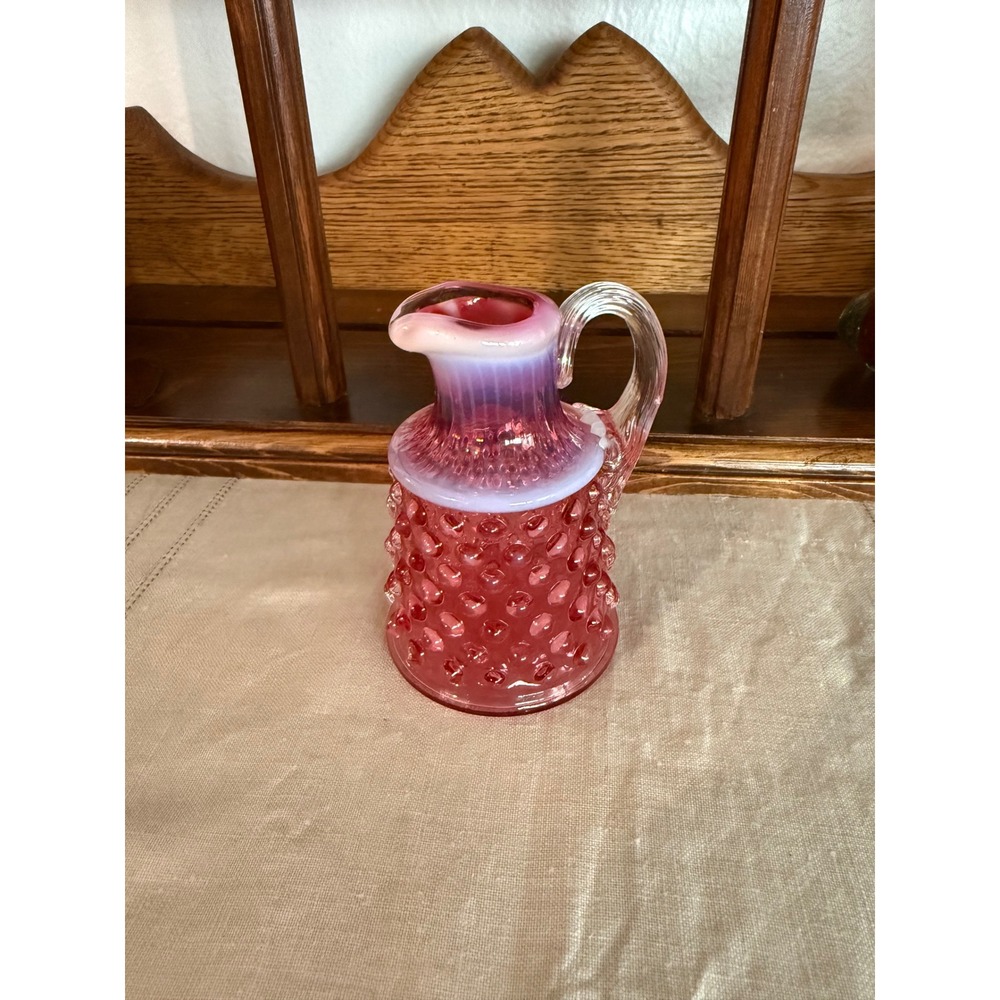 Fenton Cranberry Opalescent Hobnail Mini Pitcher Pink Art Glass 4.5 inch